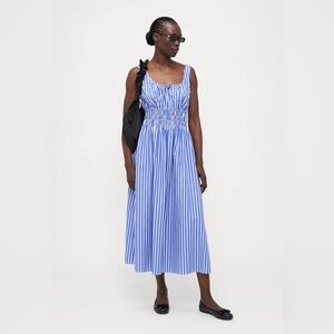 GAP Smocked Poplin Blue and White Striped Dress XXL